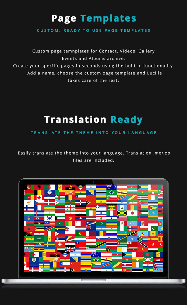 Lucille Music WordPress Theme - Custom Page Templates and Translation Ready