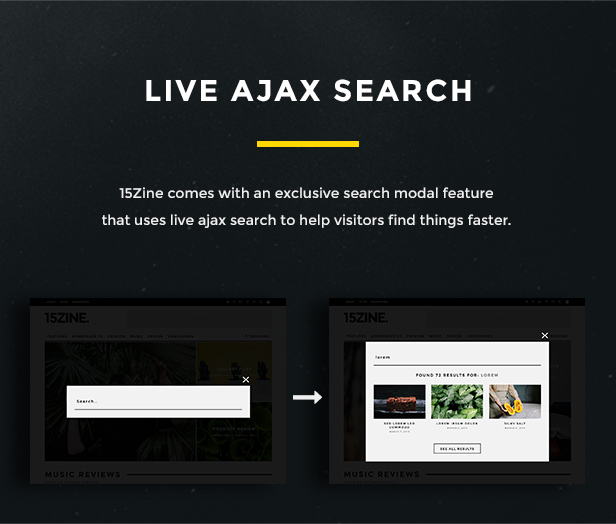 15Zine live ajax search feature