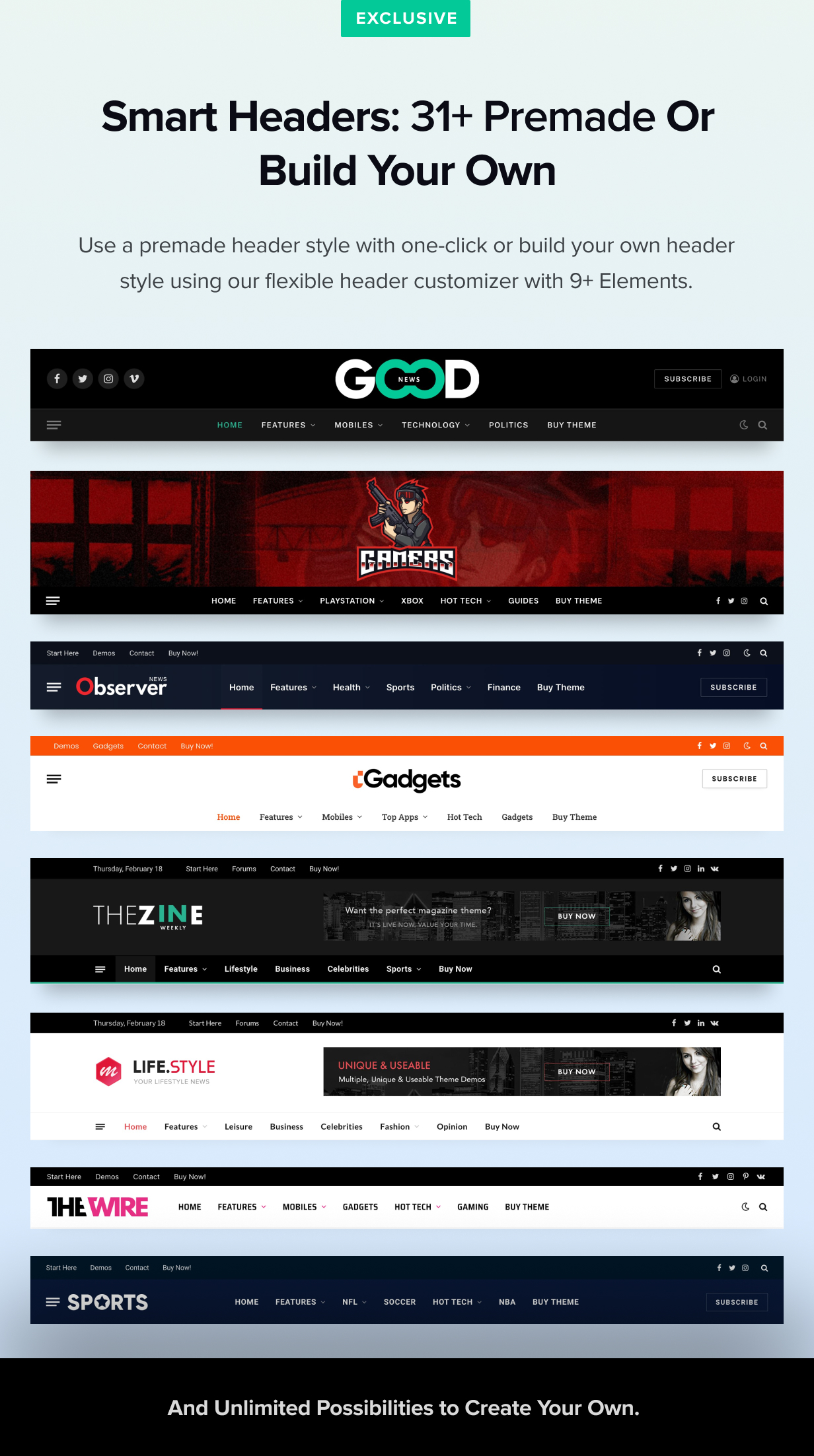 Premade Headers and Builder