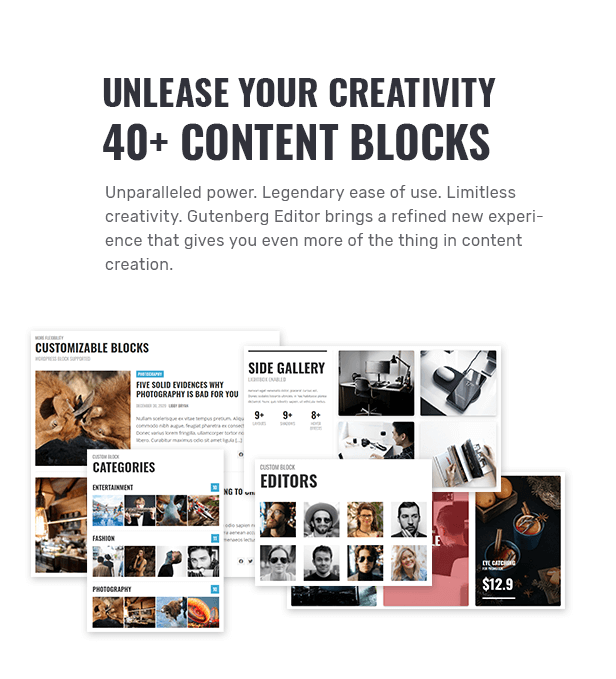 Unlease your creativity with 40+ content blocks