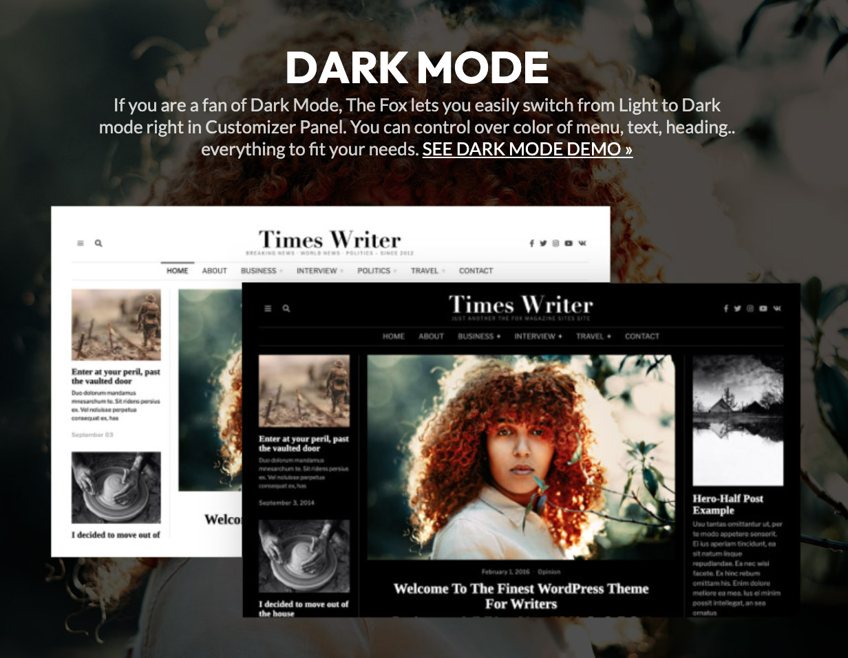 The Fox Dark Mode WordPress Magazine