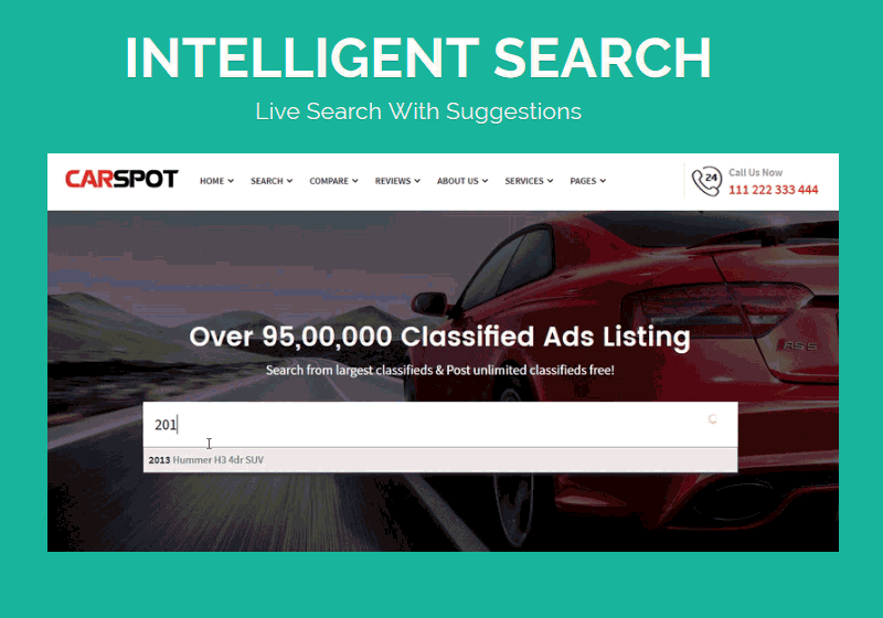 Intelligent search feature in car dealer theme
