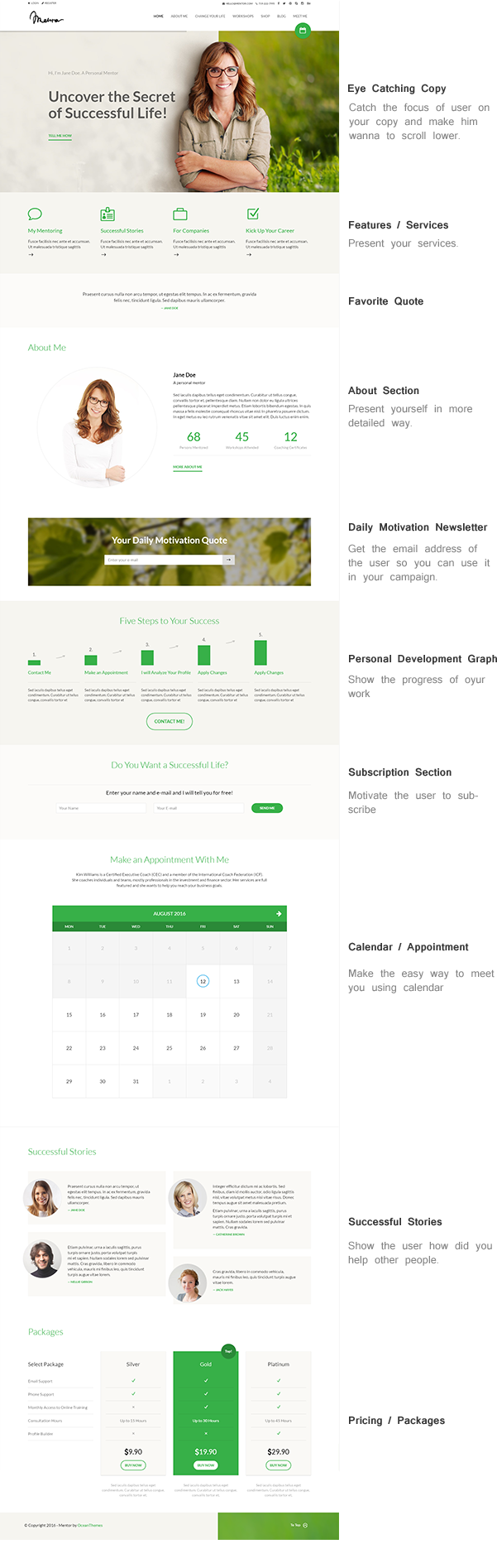 Mentor - Personal Development Coach WordPress Theme for made coaches, trainers, therapist or another profession