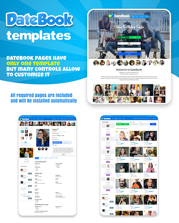 DateBook - Dating WordPress Theme. Ready native pages.