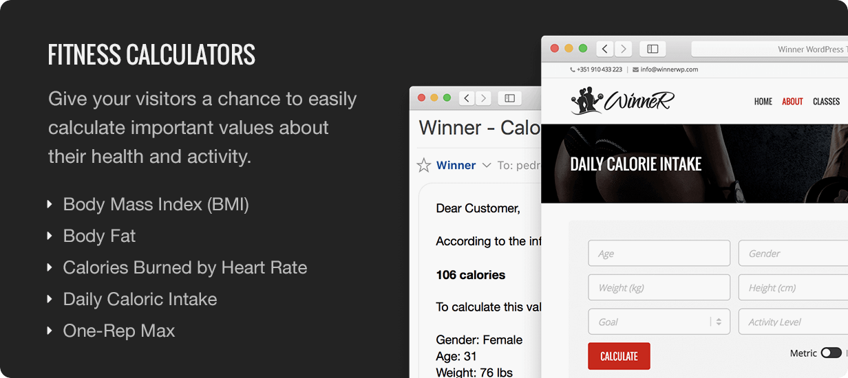 Winner Fitness Calculators