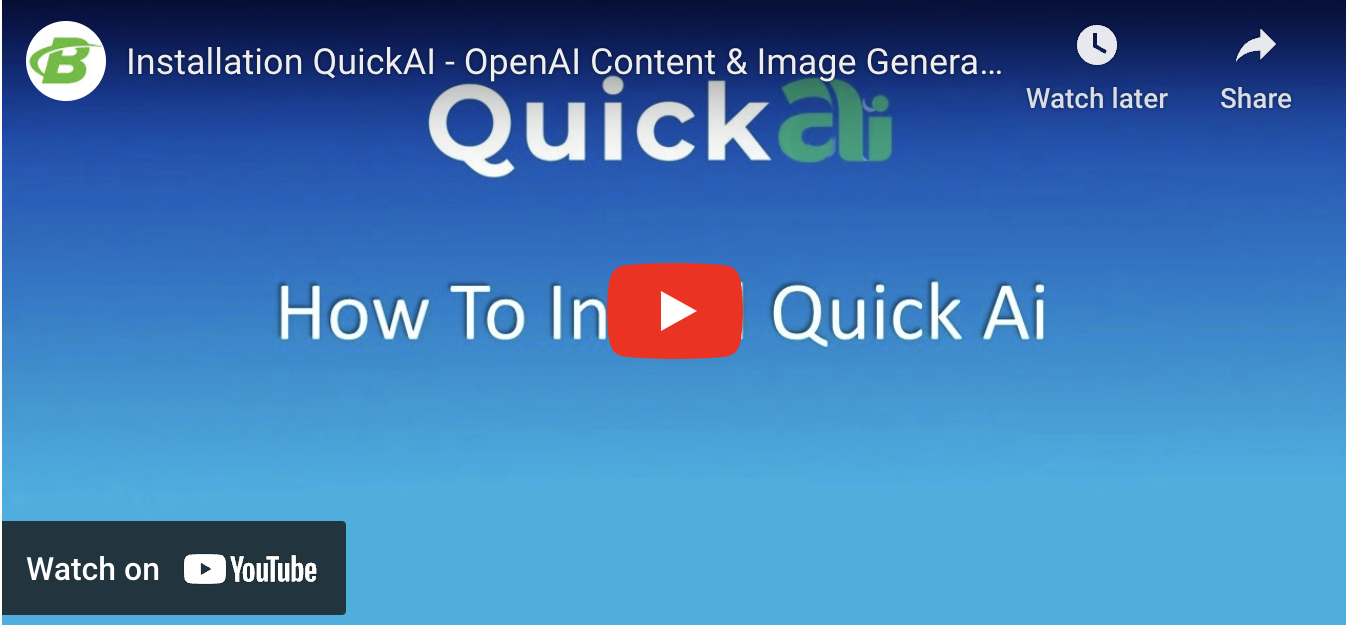 Installation QuickAI - OpenAI Content & Image Generator and Writing Assistant (SaaS)