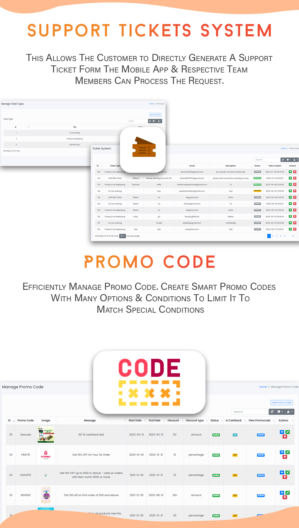 Support Ticket System, Promocodes