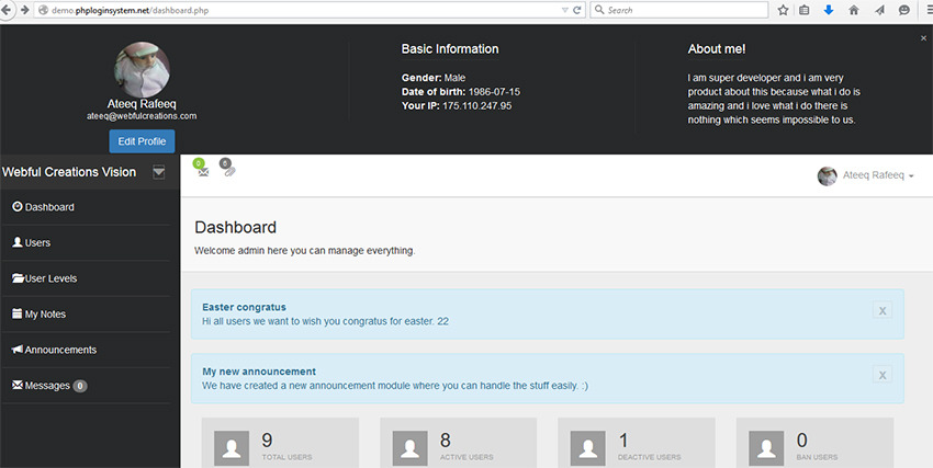 PHP Login & User Management with message center - 2