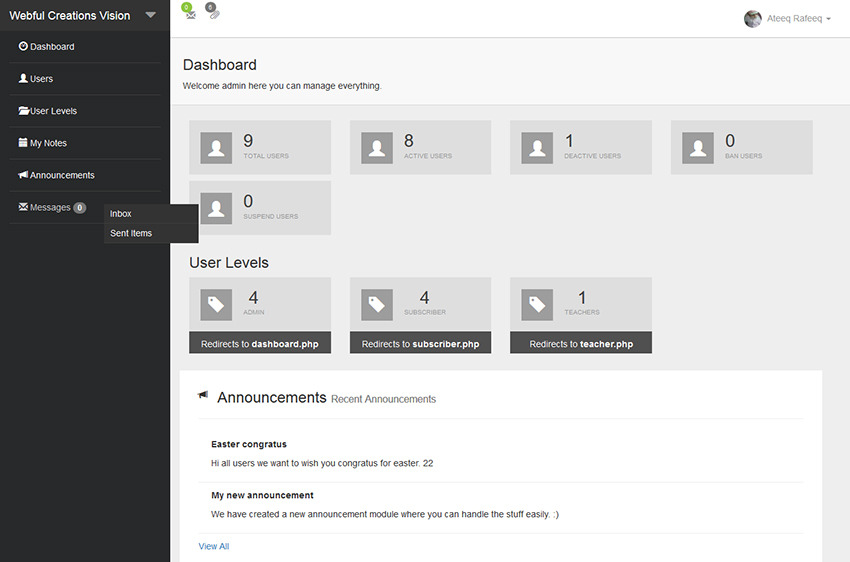 PHP Login & User Management with message center - 3