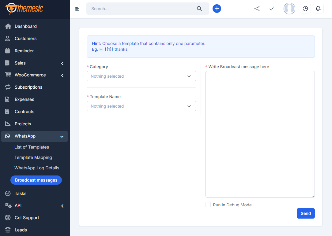 WhatsApp module custom messages for Perfex CRM