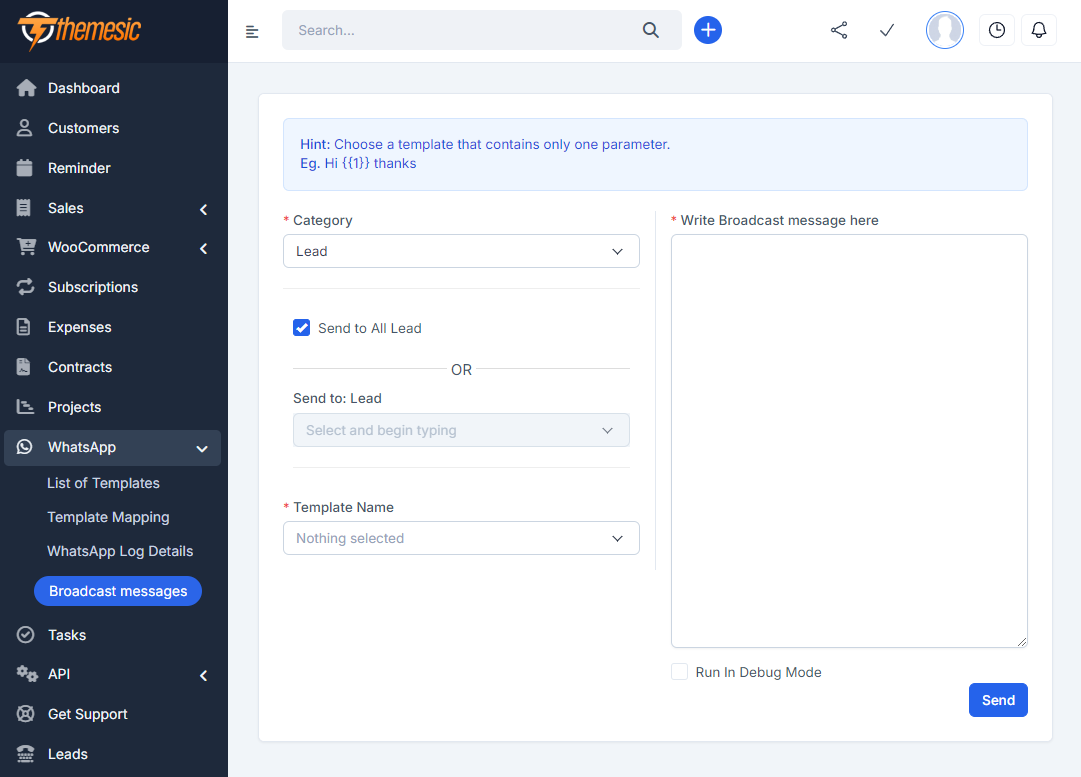 WhatsApp module custom messages for Perfex CRM
