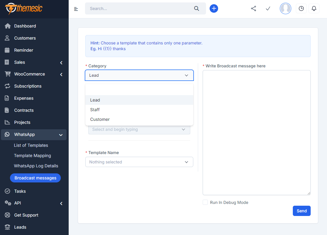WhatsApp module custom messages for Perfex CRM