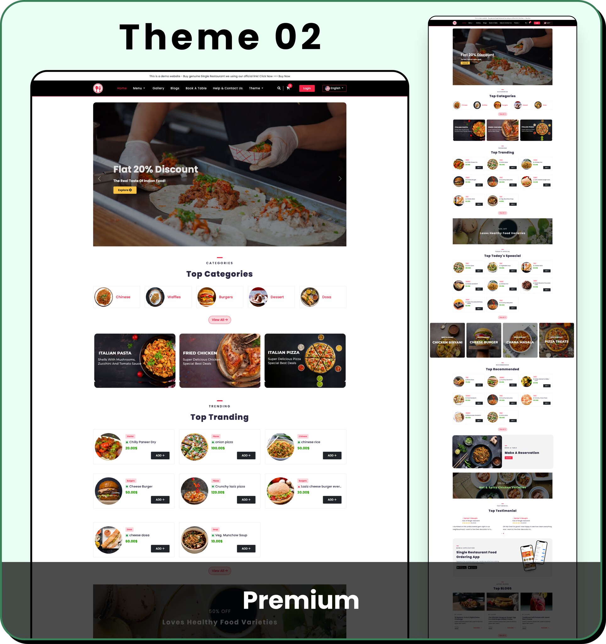 Single Restaurant - Laravel Website & Admin Panel
