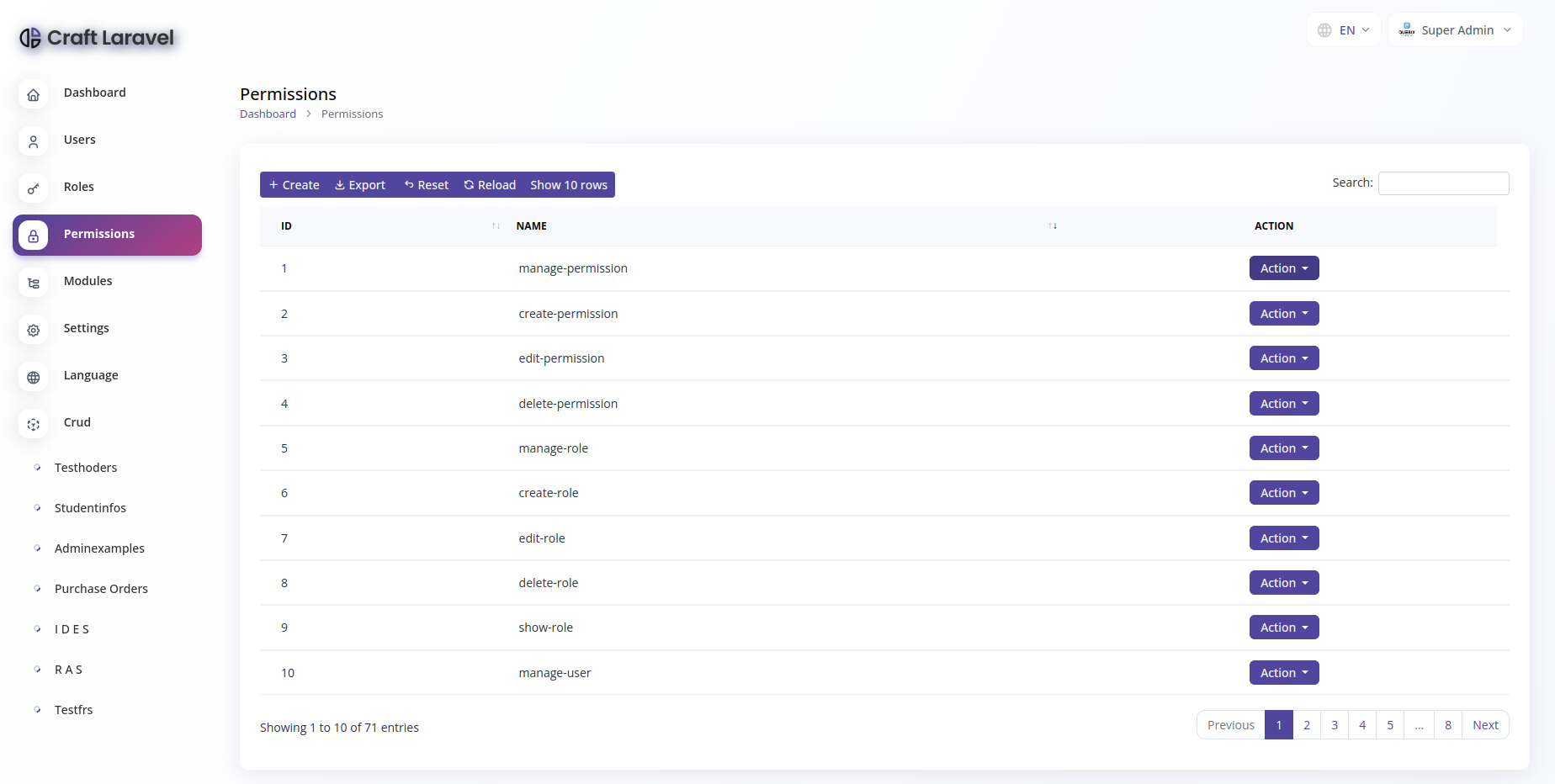 Craft Laravel Admin Panel - CRUD builder, Users, Role, Permissions & Settings - 3