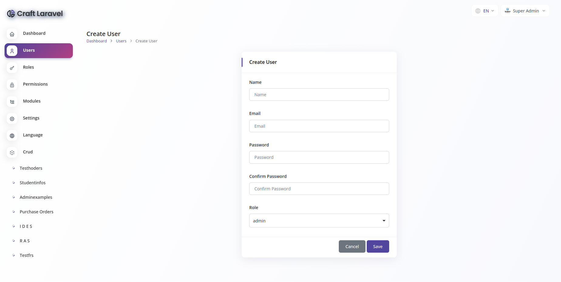 Craft Laravel Admin Panel - CRUD builder, Users, Role, Permissions & Settings - 2